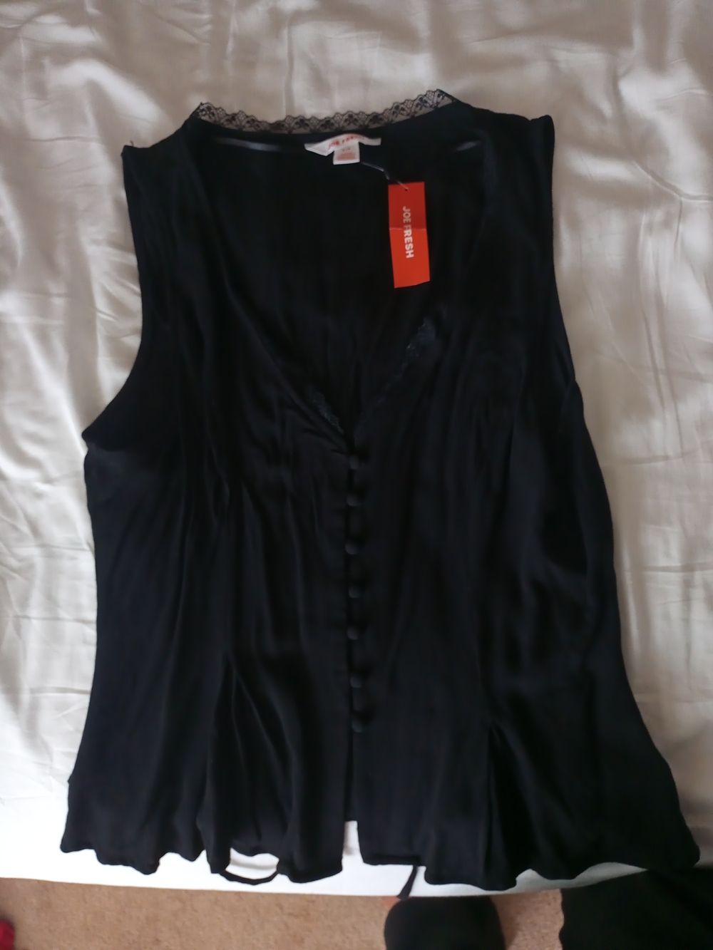 Joe Fresh Black Sleeveless V-Neck Button-Front Blouse